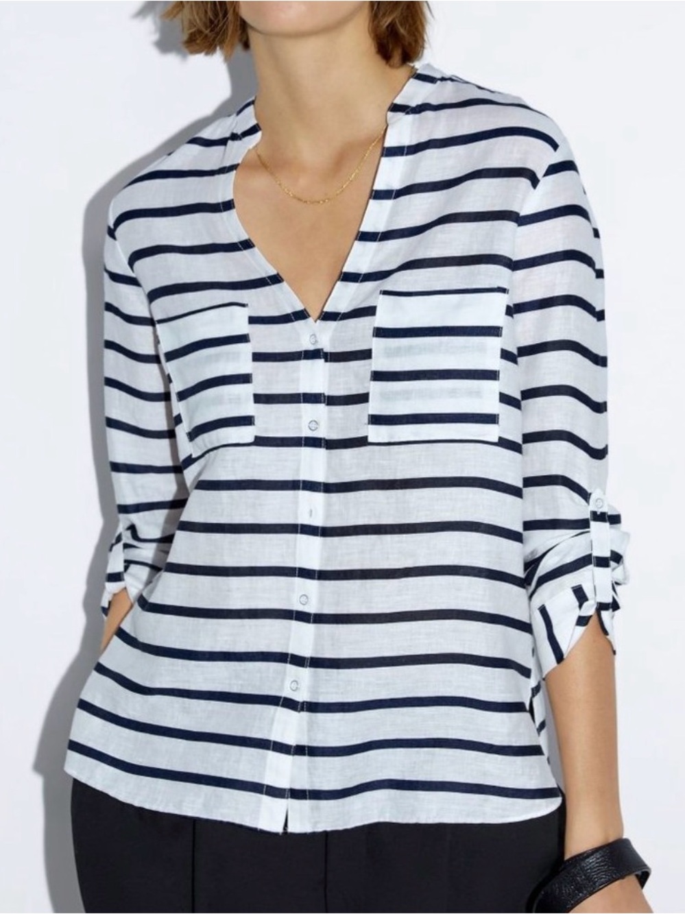 Zara Striped Linen Slot Collar Shirt Size XS. Nautical Yacht Cruise